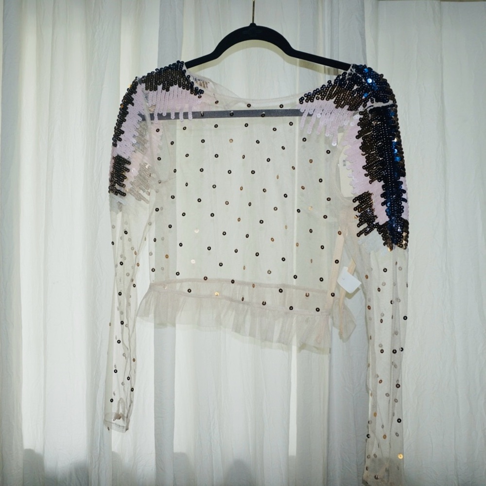 Nasty Gal Sheer Top with Black and Purple Sequins